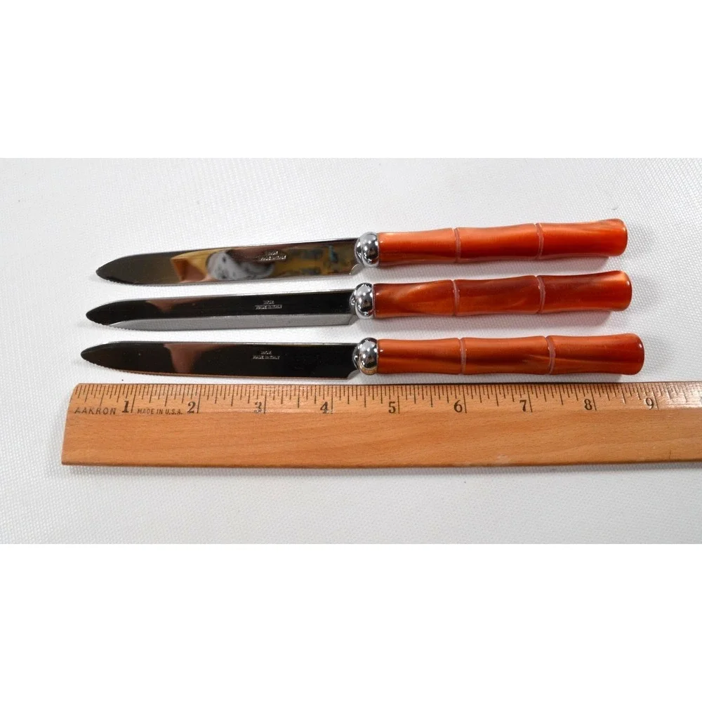 INOX 18/10 Faux Bamboo‎ Flatware 11-Piece Resin Made in Italy Stainless Vintage